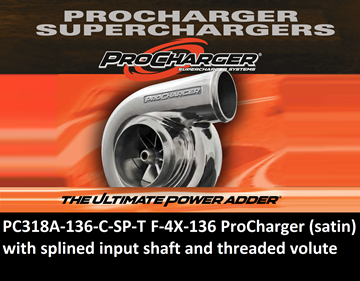 Picture of PC318A-136-C-SP-T - SUPERCHARGERS F-4X-136 ProCharger (satin) with splined input shaft and threaded volute